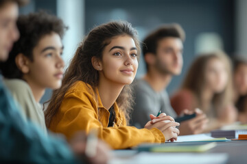 Engaged students in an interactive classroom discussion at a modern learning center