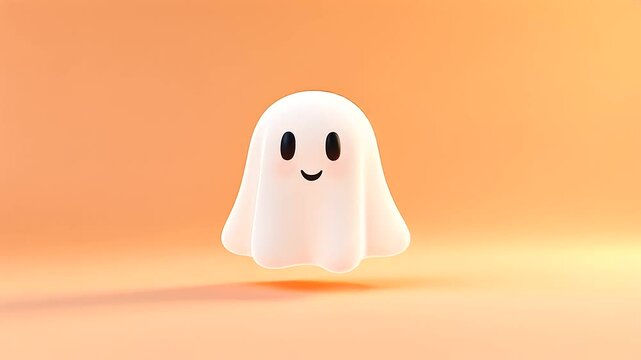 whimsical Halloween ghost character with a cheerful expression and simple, endearing design is showcased. The ghost's design emphasizes a cute and friendly appearance, ideal for Halloween-themed illus
