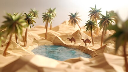 Fototapeta premium Paper Oasis with Camels.