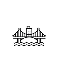 Editable stroke vector of a bridge spanning a river.