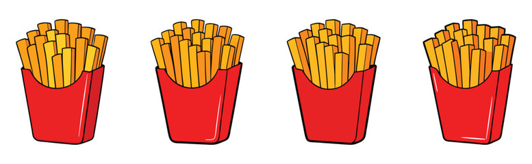 French fries cartoon clipart. French fries in a red carton paper box.