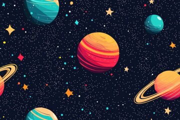 Colorful Planets and Stars in Outer Space