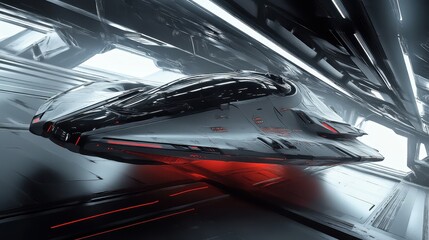 Fototapeta premium Futuristic Spacecraft in Sleek Hangar