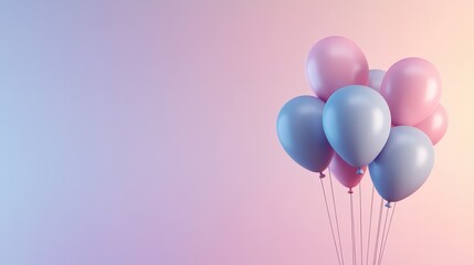 Pastel Pink and Blue Balloons on a Gradient Background - Birthday Celebration