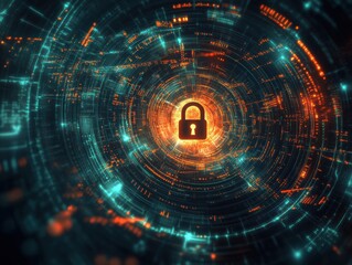 Obraz premium Abstract Digital Security Lock - Cyber Security, Data Protection, Network Security, Digital World, Technology, Futuristic