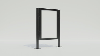 Outdoor street sidewalk vertical billboard mockup with white blank screen on white background. Light box 3d realistic mockup on white background. Outdoor mock up.