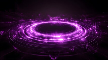 Obraz premium Technology purple circle light stage on black background