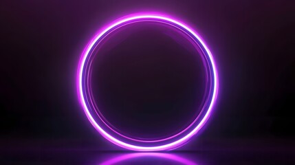 Obraz premium Technology purple circle light stage on black background
