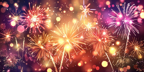 Obraz premium Background of stars and galaxies, with soft bokeh lights creating an ethereal festive christmas atmosphere. Backdrop would be perfect for sci-fi or fantasy-themed party new years designs.