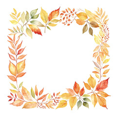 Fototapeta premium Autumn leaves border watercolor illustration
