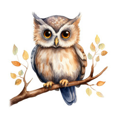 Obraz premium Watercolor Cute Owl Isolated on a Transparent Background