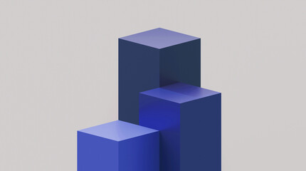 Studio scene for product display on white background. Blue cube pedestal template for products. Pedestal on white background. Abstract white background with cubic pedestal.
