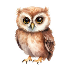 Obraz premium Watercolor Cute Owl Isolated on a Transparent Background