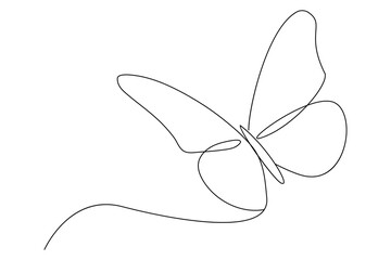 Continuous one line butterfly outline vector isolated on white background. Vector Illustration
