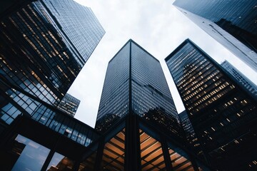 Naklejka premium high rise buildings in office area , ai