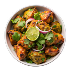 Fototapeta premium Chicken Hariyali Tikka on white bowl top view isolated on transparent background