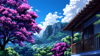 Balconies Landscape Anime Style Oil Painting