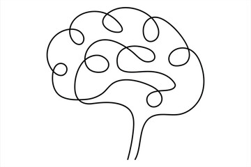 Continuous one line drawing of human brain. Hand drawn minimalism style. brain line art vector illustration