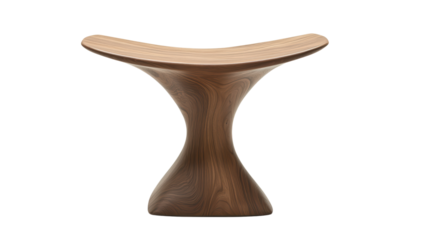 A modern and elegant wooden chair, crafted with smooth curves and a minimalist design. The chair exudes sophistication and comfort, making it a stylish addition to any contemporary interior. 