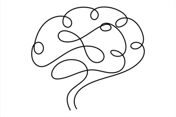 Continuous one line drawing of human brain. Hand drawn minimalism style. brain line art vector illustration