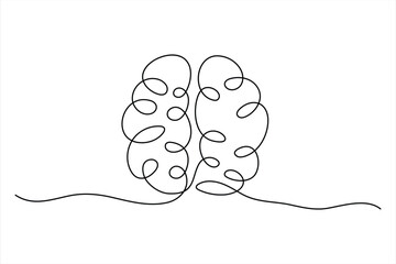 Continuous one line drawing of human brain. Hand drawn minimalism style. brain line art vector illustration