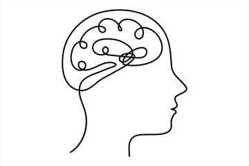 Continuous one line drawing of human brain. Hand drawn minimalism style. brain line art vector illustration