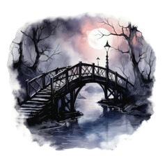 Fototapeta premium Moonlight Illuminates a Bridge in a Misty Forest