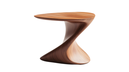 A beautiful, modern side table, crafted from rich, warm wood. Its unique, sculptural form exudes elegance and sophistication. 