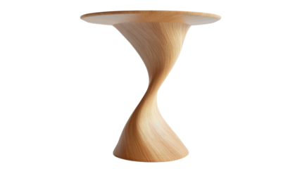 This sleek and stylish wooden table boasts a unique and eye-catching design, with a twisted pedestal that adds a touch of elegance to any room. 