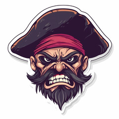 Sticker with a head of a very angry pirate. Isolated on a white background.