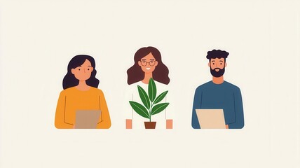 Office team working on a sustainability project, environmental awareness, flat design illustration