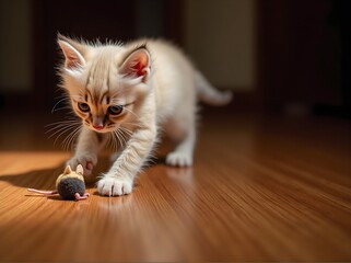 Selkirk Rex kitten with a toy mouse