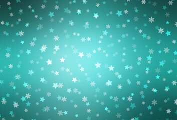 Light Green vector template with ice snowflakes, stars.