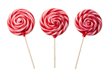 Three Colorful Lollipops Isolated on Transparent Background: Perfect for Graphic Design Projects, Party Invitations, and Food Packaging Designs.