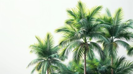 Fototapeta premium Lush green palm trees sway gently in the warm coastal breeze under a bright sky during the afternoon. Generative AI
