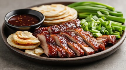 Sliced Roasted Duck with Pancakes, Scallions, and Sauce