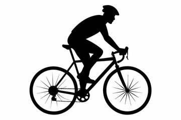 silhouette of man riding bicycle, man on bicycle silhouette vector illustration, bike silhouette
