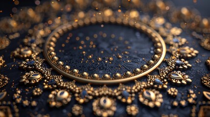 Elegant golden jewelry design showcased on a textured surface with shimmering details at sunset glow. Generative AI