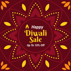 Happy Diwali Sale in Brown Background With Up To 10% off. Deepawali Sale. Vector Illustration.