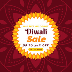 Diwali Sale in Brown Background with up to 20% off. Deepawali Sale. Happy Diwali. Vector Illustration. Massive Discount. Shop Now.