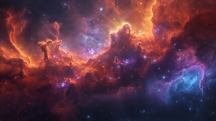 Fototapeta premium Vibrant cosmic nebula illuminated by stars in a vast galaxy captured in stunning detail at night