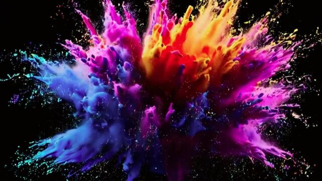  CG Animation of Color Powder Explosion on Black Background