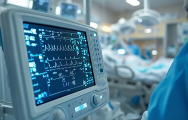 An emergency room control panel is used by a medical practitioner to monitor patient vital signs in an intensive care unit.