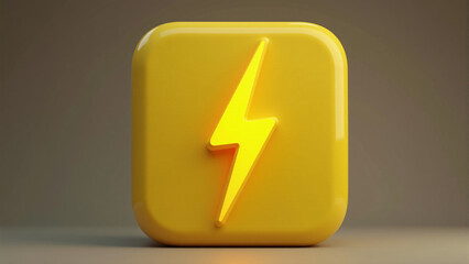 3D Yellow Lightning Bolt Icon: Plastic Cartoon Style Lightning Strike Illustration