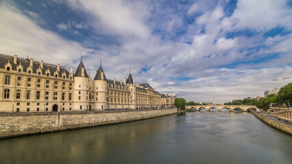Fototapeta premium Castle Conciergerie timelapse hyperlapse - former royal palace and prison. Paris, France.
