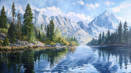 Obraz premium Mountain and lake wallpaper