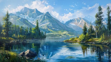 Fototapeta premium Mountain and lake wallpaper