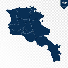 Fototapeta premium Transparent - High Detailed Blue Map of Armenia. Vector eps10.