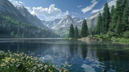 Fototapeta premium Mountain and lake wallpaper