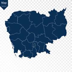 Transparent - High Detailed Blue Map of Cambodia. Vector eps10.